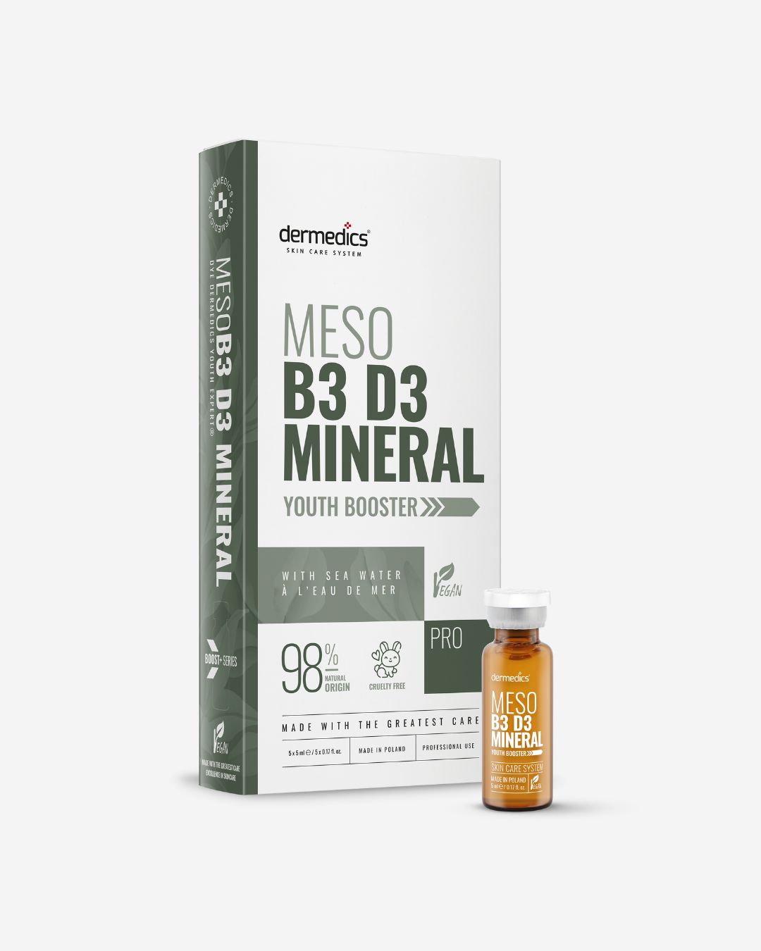 Dermedics Meso B3 D3 MINERAL booster profesional de mesoterapia con vitaminas y minerales, ampollas de 5 x 5 ml