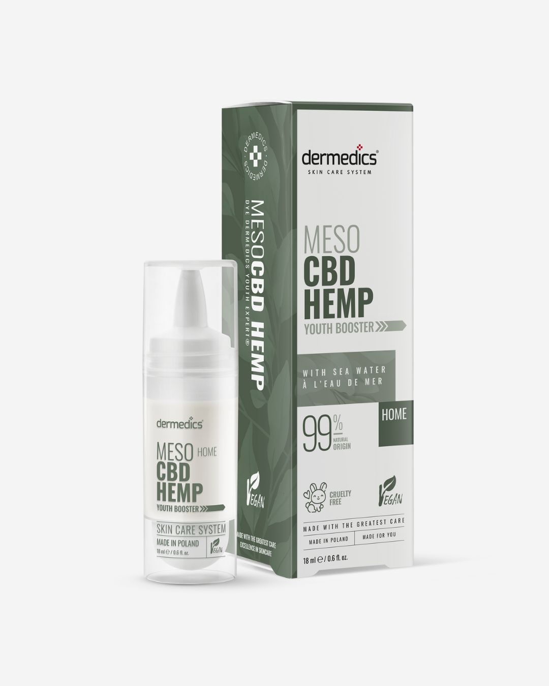 Dermedics Meso CBD HEMP Home 18 ml sérum de mesoterapia en casa con cáñamo CBD, con estuche