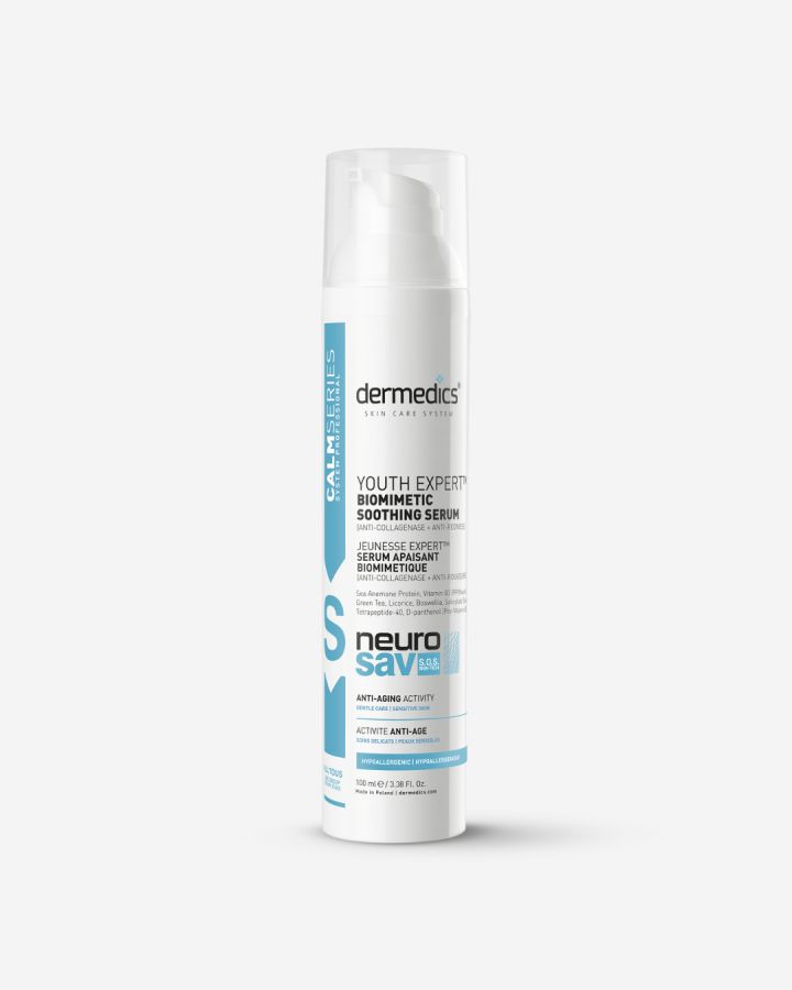 Dermedics Skincare CALM Serum 100 ml – professional-size lightweight serum, no heavy residue, for sensitive, reactive skin.