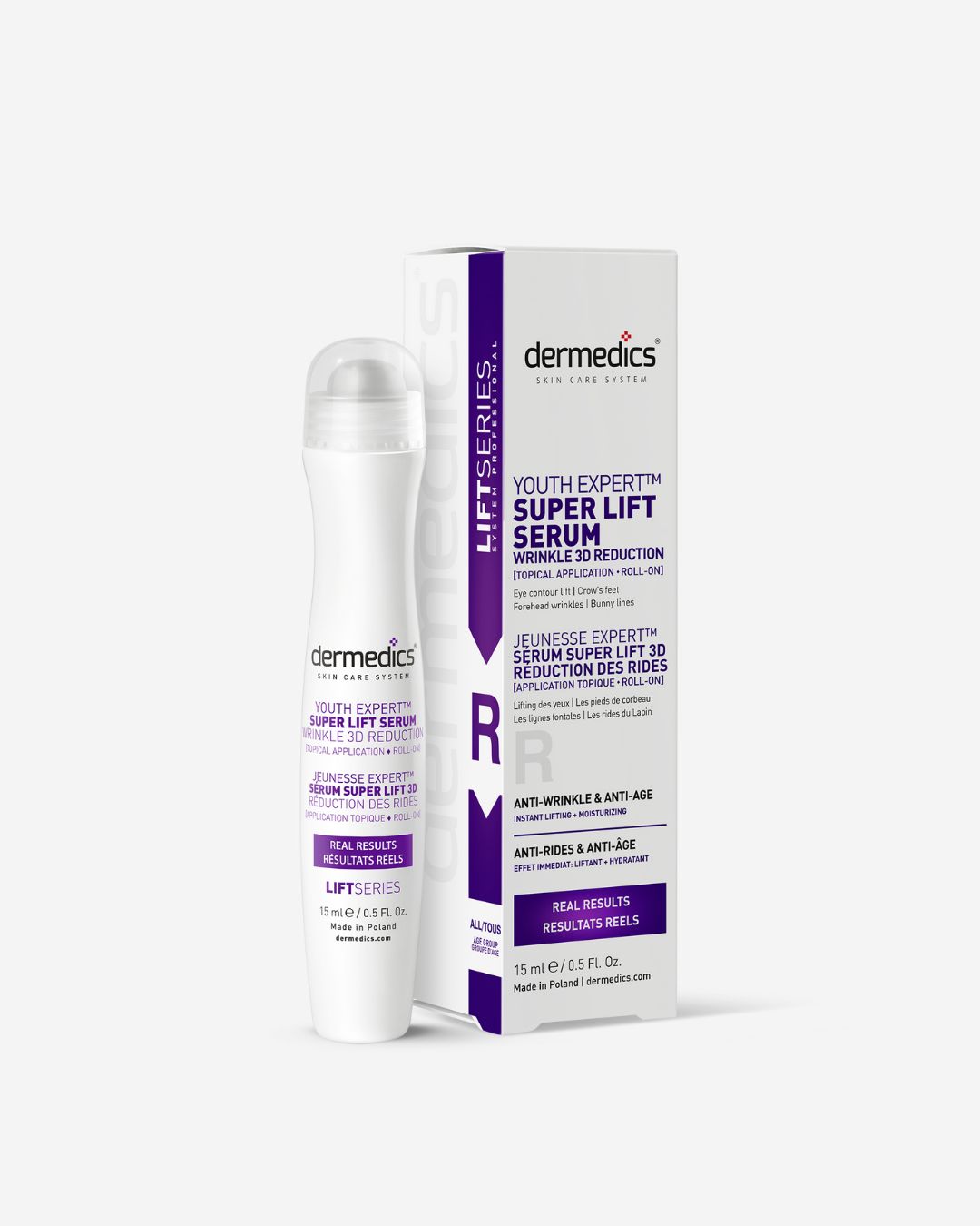 Dermedics LIFT Roll-On 15 ml – aplicador metálico frío para un efecto reafirmante localizado en el contorno de ojos