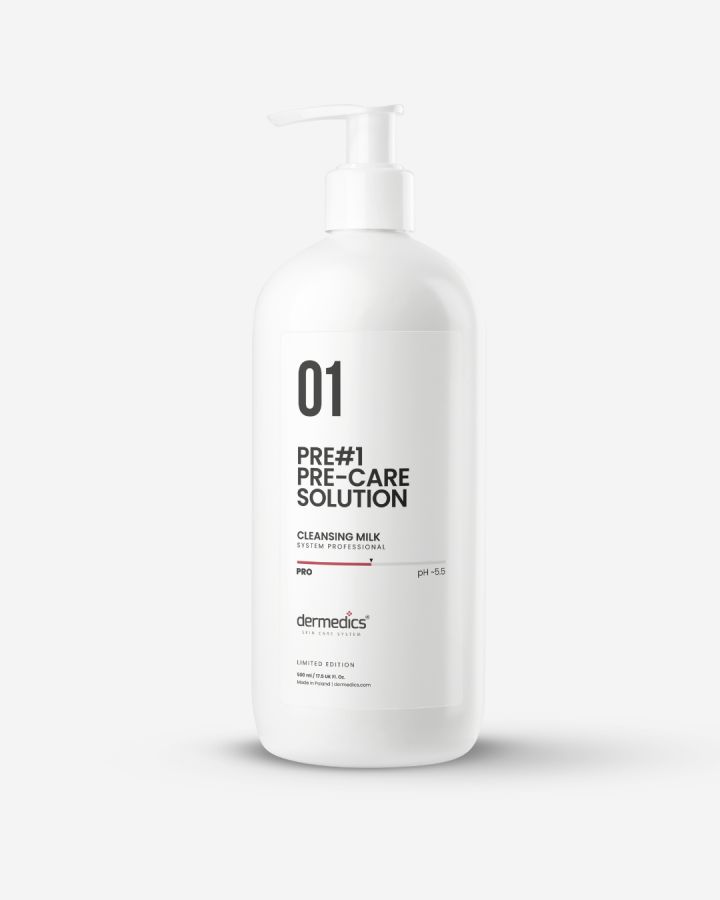 Dermedics Pre-Care #1 Cleansing Milk 500 ml, leche limpiadora profesional pretratamiento, pH ~5,5