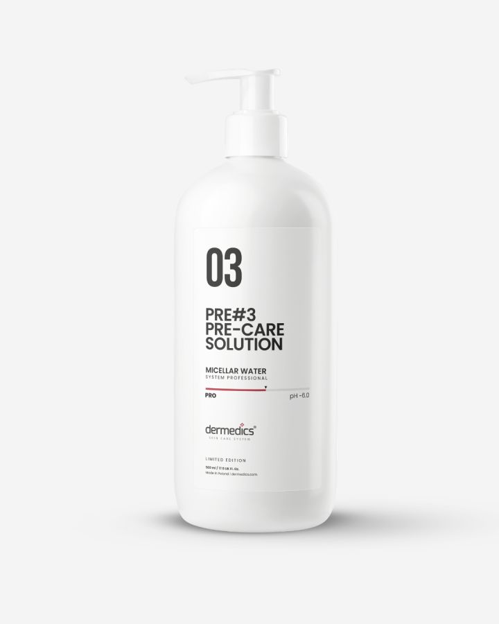 Dermedics Pre-Care #3 Micellar Water 500 ml, agua micelar profesional sin aclarado, pH ~6,0