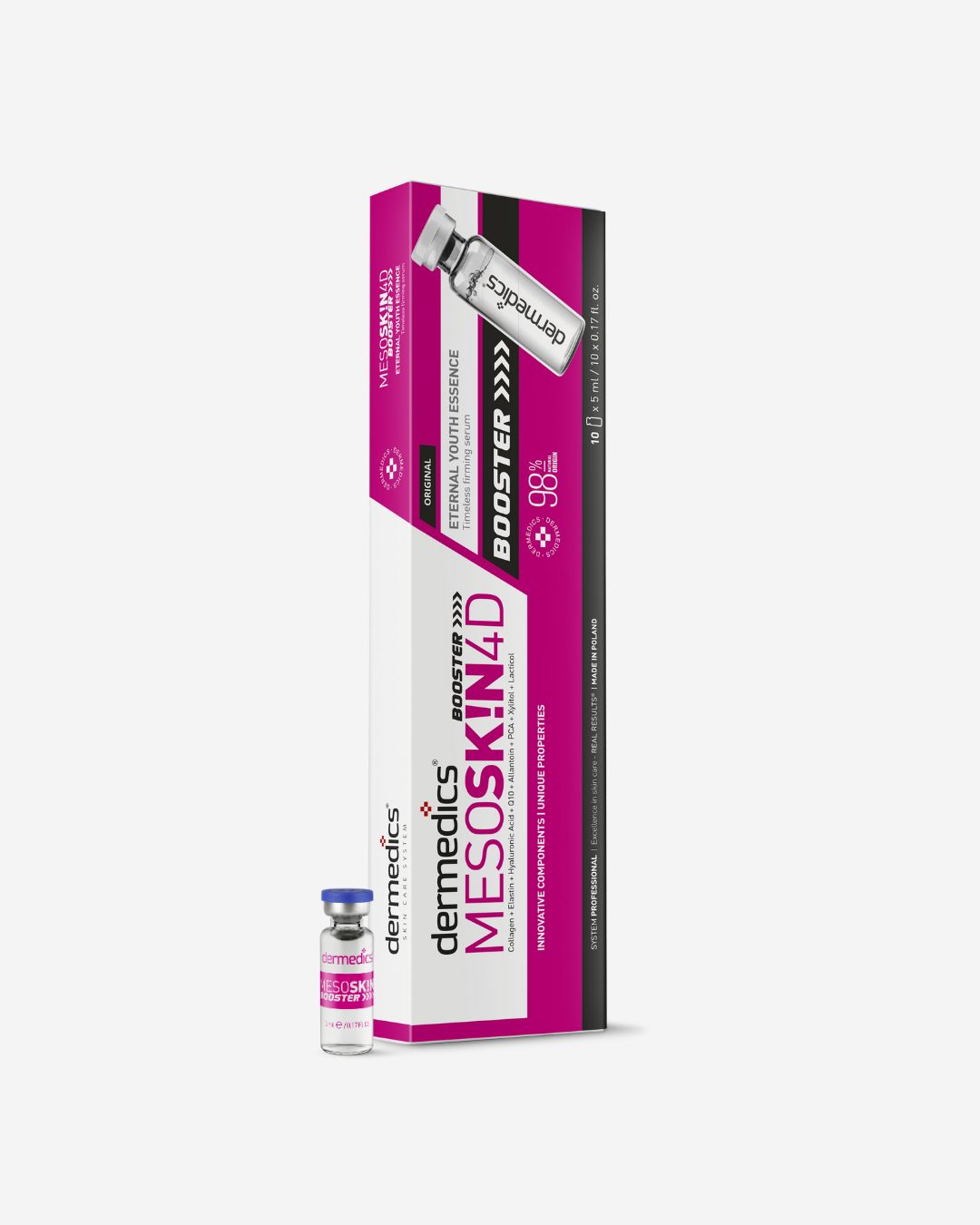 Dermedics Meso SK!N 4D Booster booster refirmante com colagénio e elastina, ampolas profissionais de 10 x 5 ml